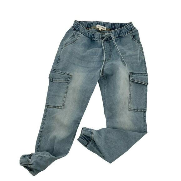 Almost Famous Jeans Womens Large Elastic Waist Drawstring Utility Jogger Denim - Picture 3 of 11